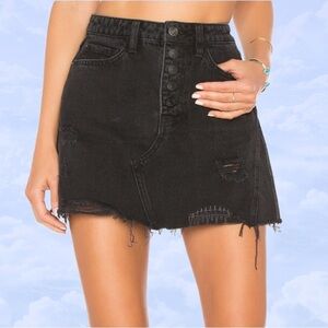 FREE PEOPLE Sale! ✨ Denim Skirt Distressed Jean Skirt Rainn Button Fly Black 29